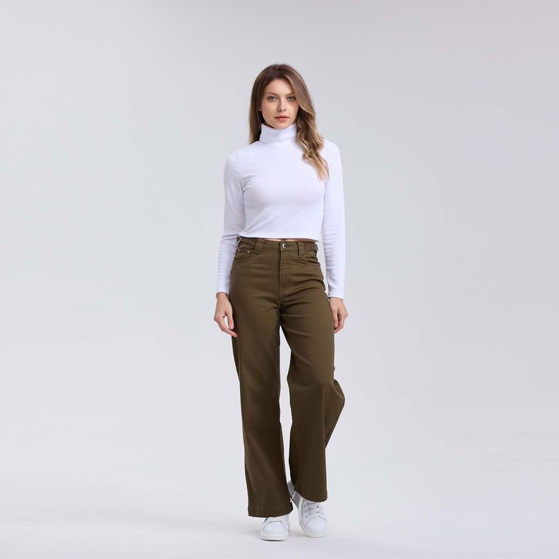 Jeans Mujer Wide Leg Color Verde Militar Fashion´s Park-3