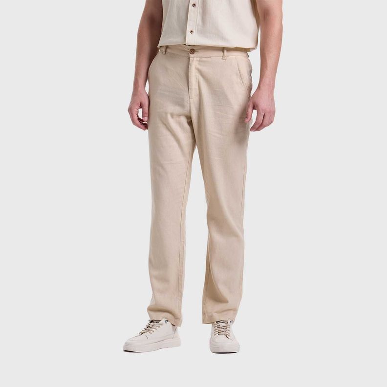 Pantalón Hombre Lino Beige Claro Fashions Park-1