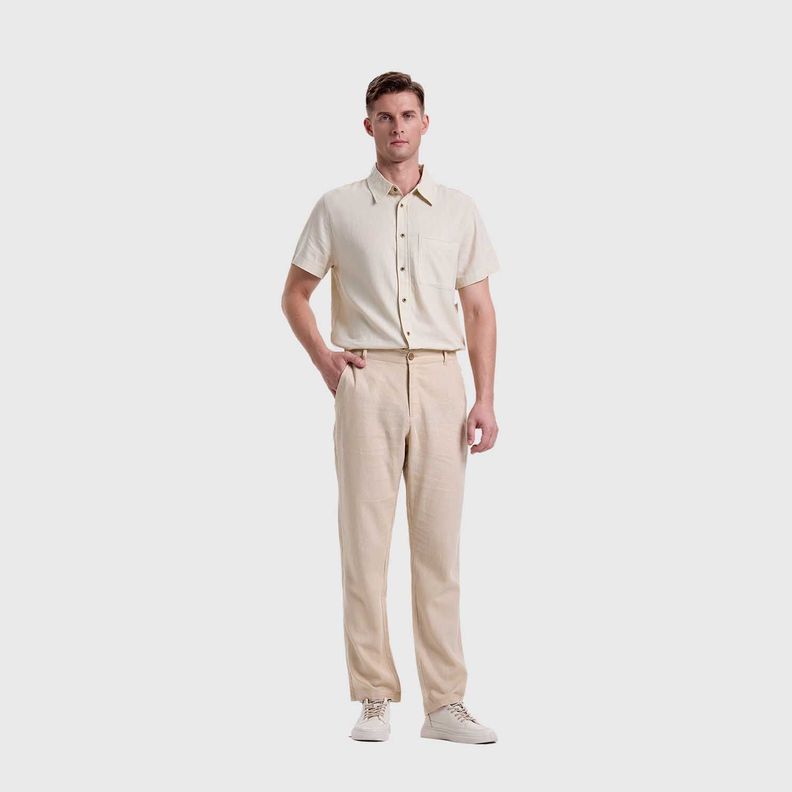 Pantalón Hombre Lino Beige Claro Fashions Park-3