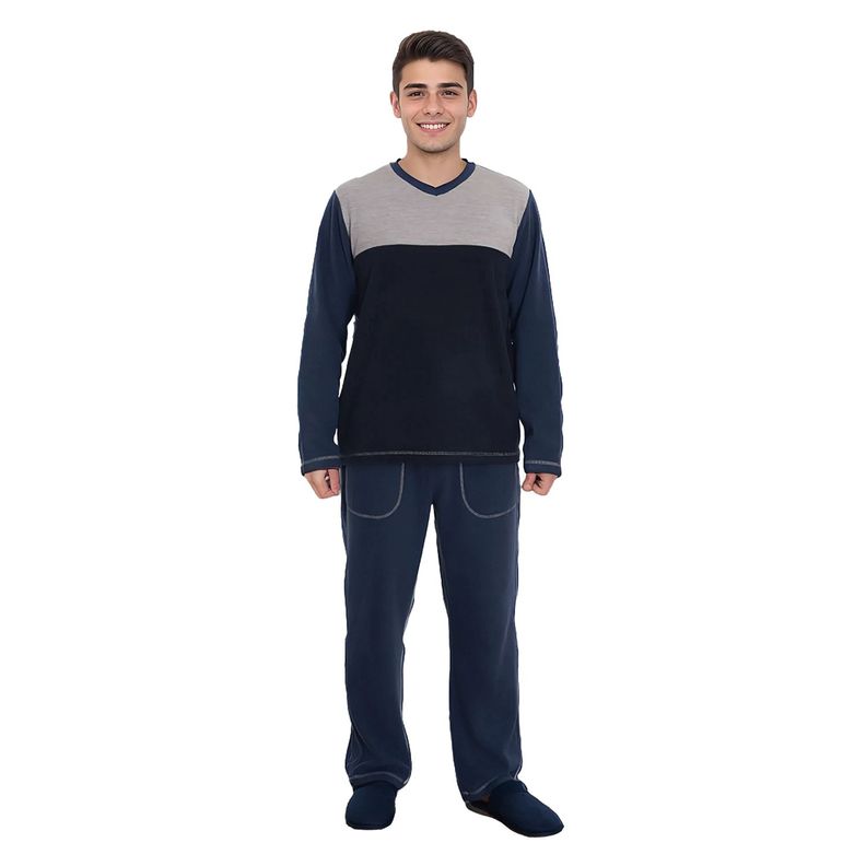 Pijama Hombre Polar Liso Azul-0