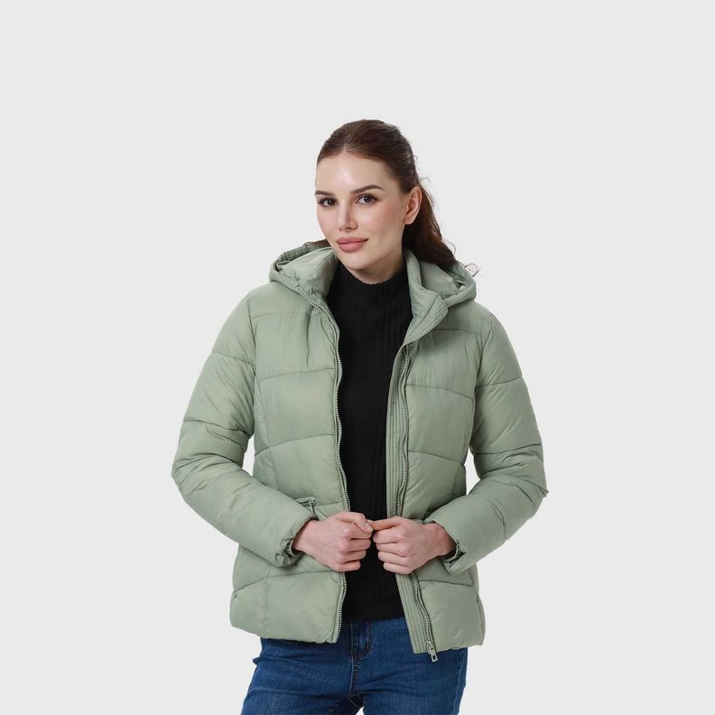 Parka Mujer Puffa Corta Verde Musgo-3