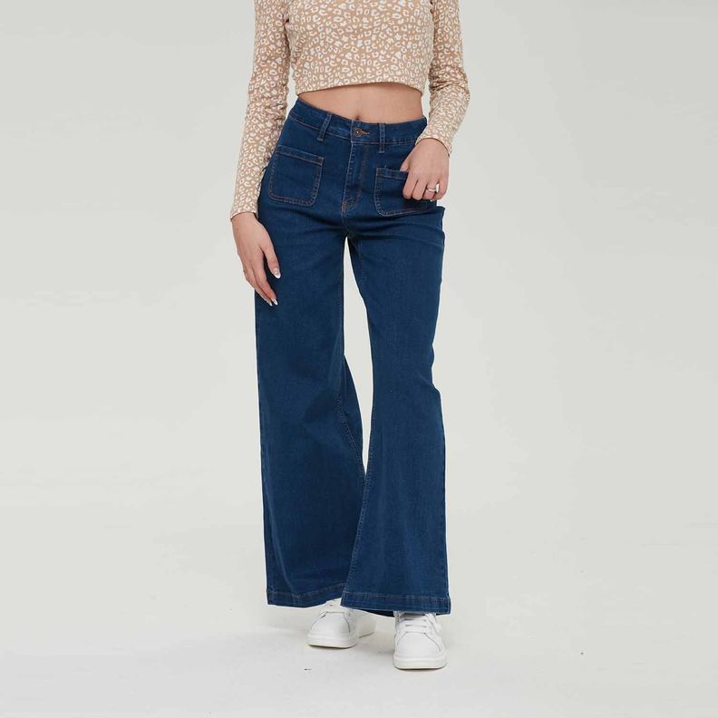 Jeans Mujer Wide Leg Bolsillo Azul Fashion´s Park-0