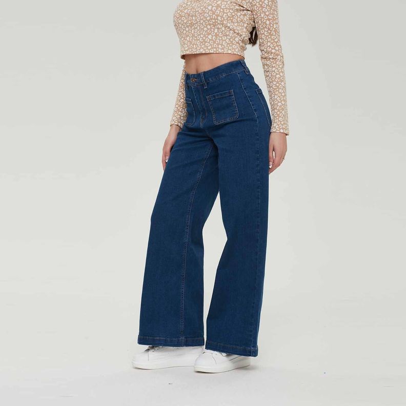 Jeans Mujer Wide Leg Bolsillo Azul Fashion´s Park-1