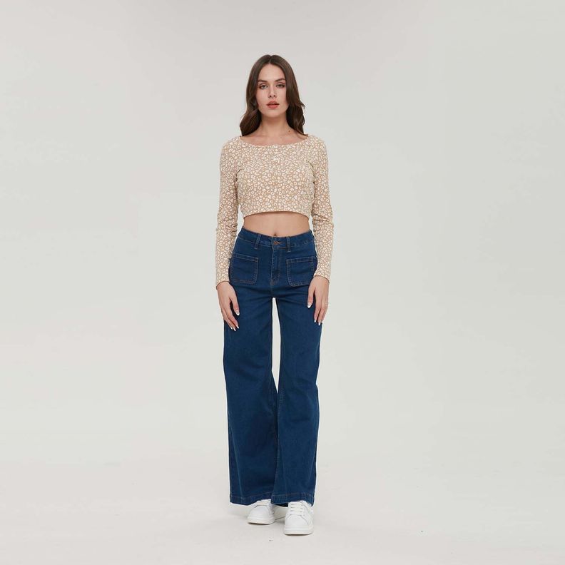 Jeans Mujer Wide Leg Bolsillo Azul Fashion´s Park-3