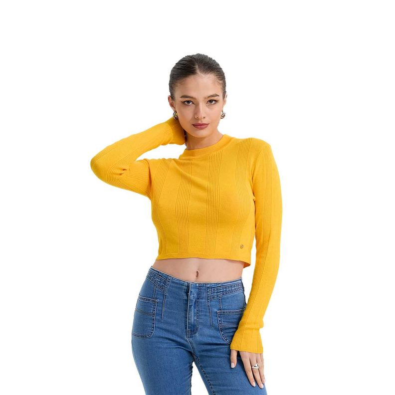 Sweater Mujer Aplicación Colores Mostaza Fashion's Park-0