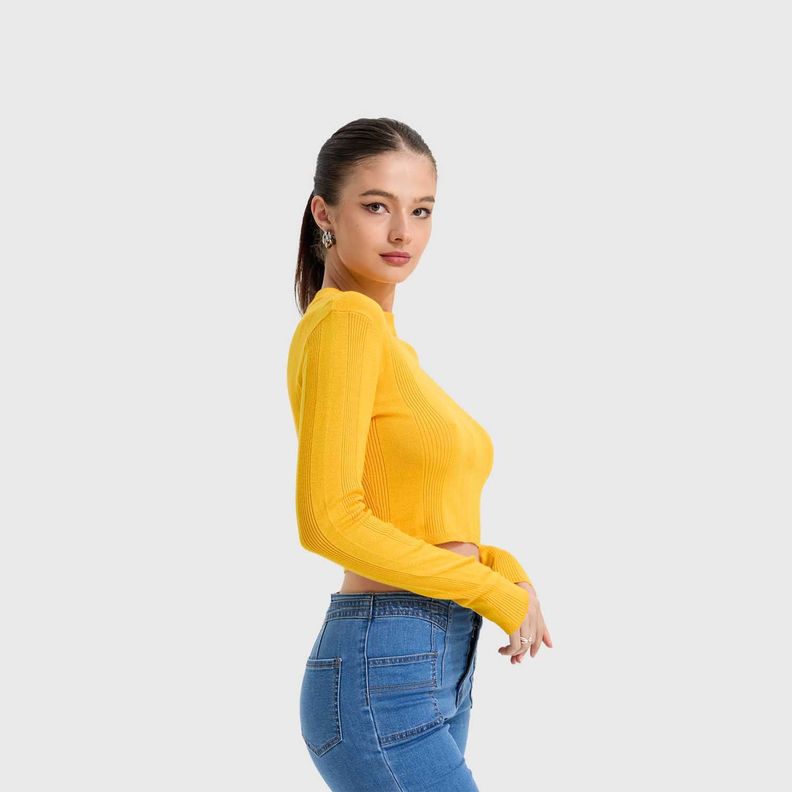 Sweater Mujer Aplicación Colores Mostaza Fashion's Park-1