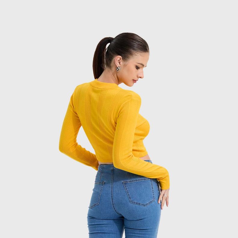 Sweater Mujer Aplicación Colores Mostaza Fashion's Park-2