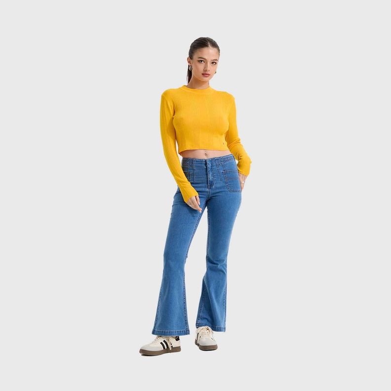 Sweater Mujer Aplicación Colores Mostaza Fashion's Park-3