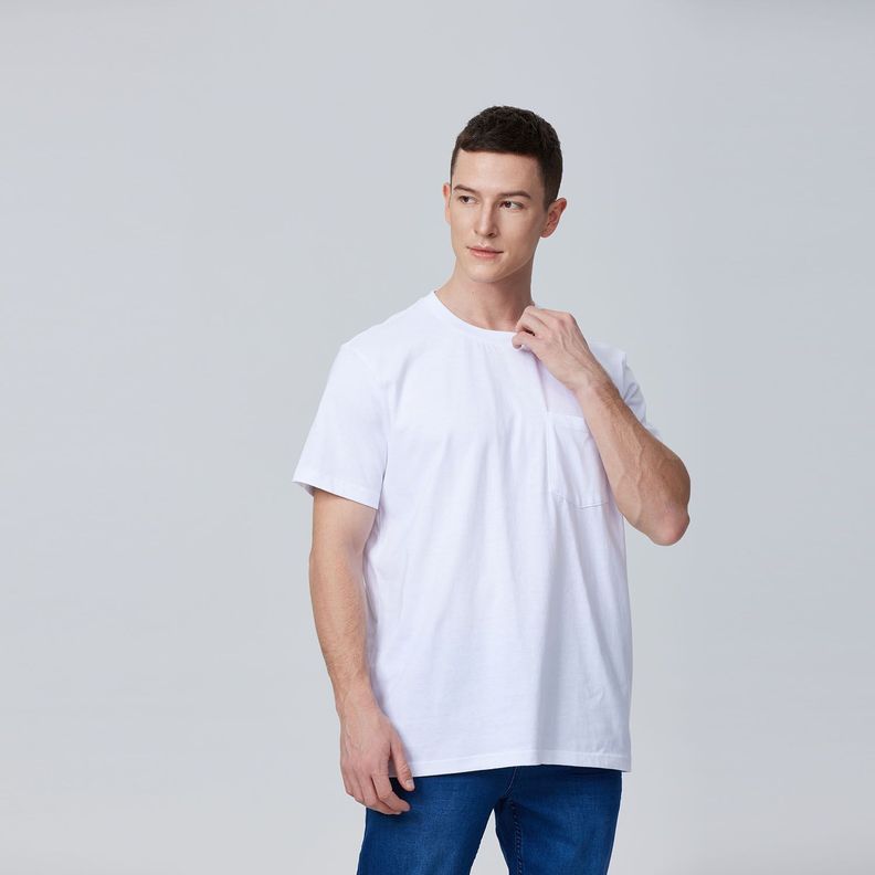 Polera Básica Con Bolsillo Blanco Hombre-0