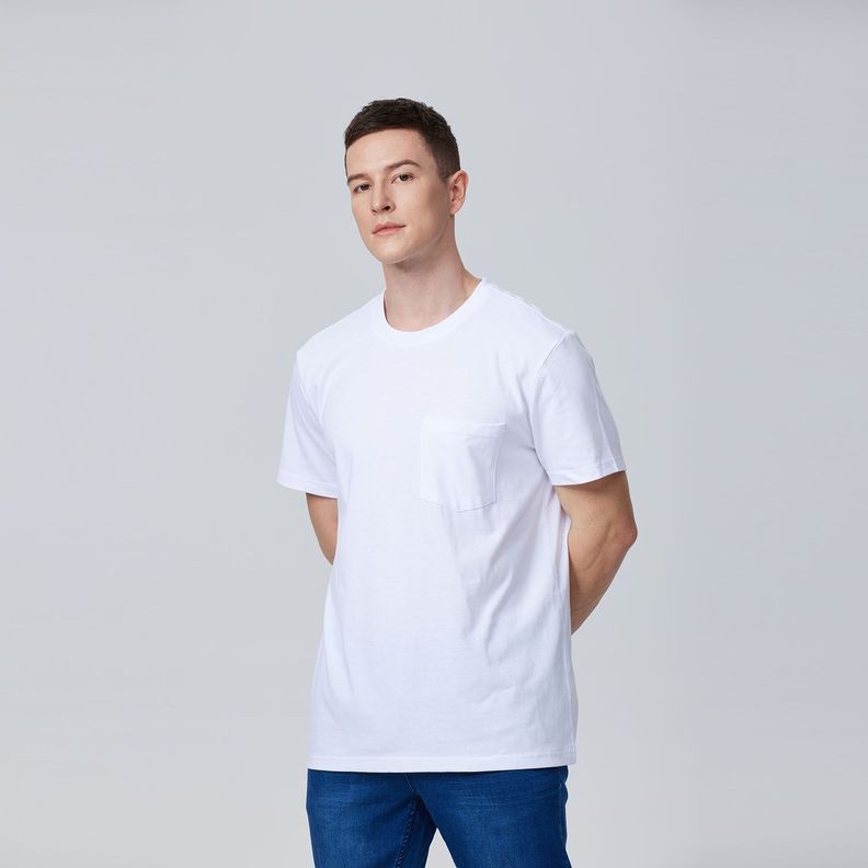 Polera Básica Con Bolsillo Blanco Hombre-1