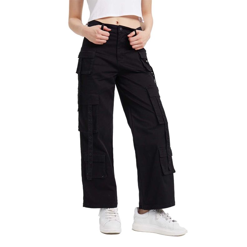 Pantalón Mujer Cargo Tiras Negro Fashion´s Park-0