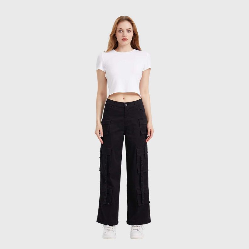 Pantalón Mujer Cargo Tiras Negro Fashion´s Park-3