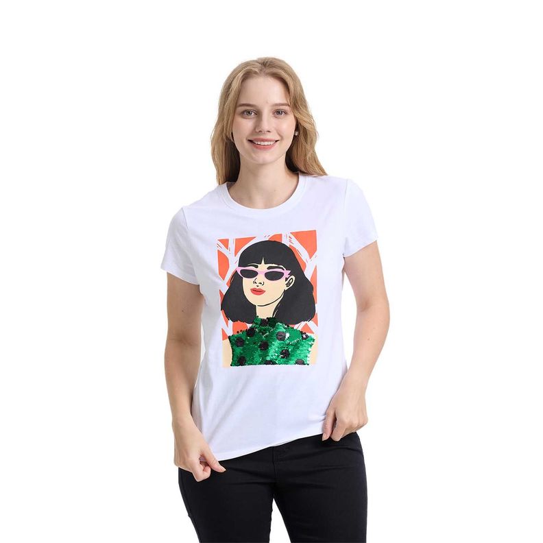 Polera Mujer Básica Print Blanco I Fashions Park-0