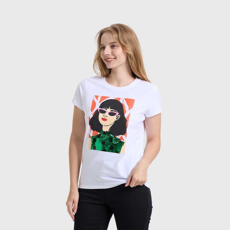 Polera Mujer Básica Print Blanco I Fashions Park-1