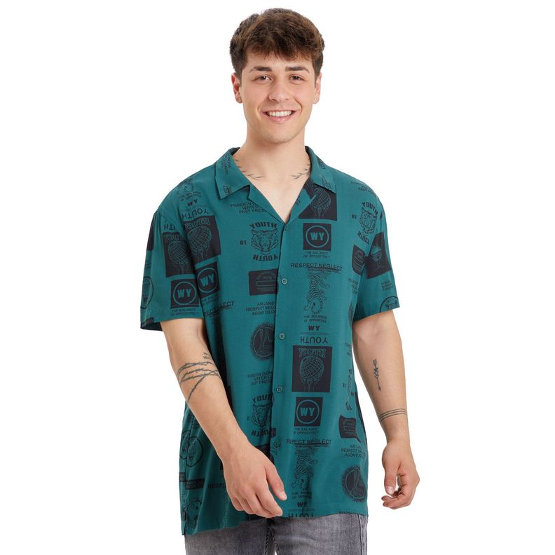 Camisa Guayabera Full Print Verde Hombre-0