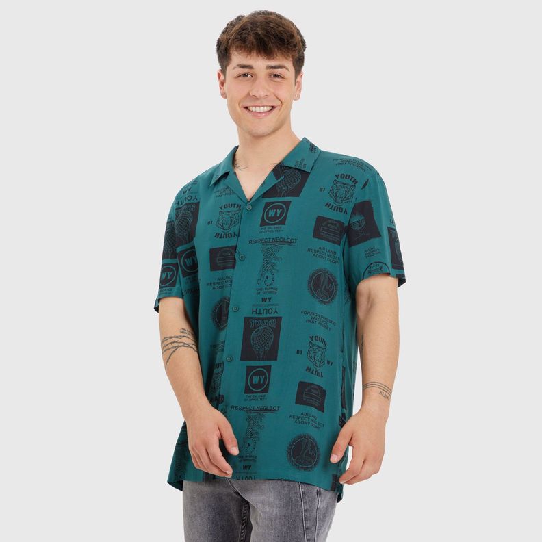 Camisa Guayabera Full Print Verde Hombre-1