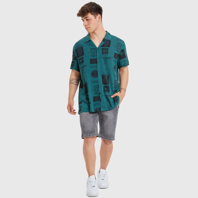 Camisa Guayabera Full Print Verde Hombre-3