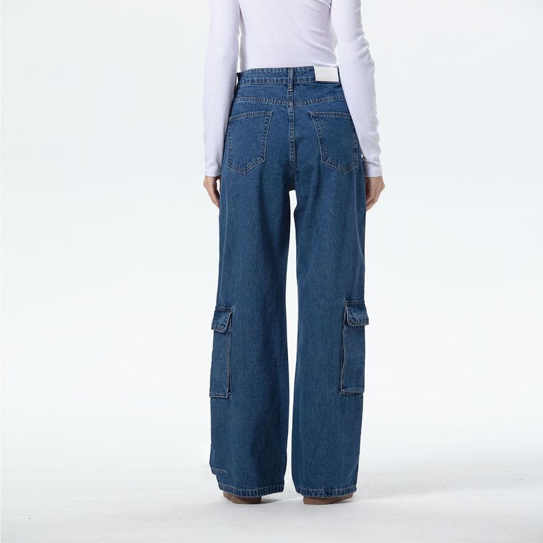 Jeans Mujer Wide Leg Cargo B Azul-2