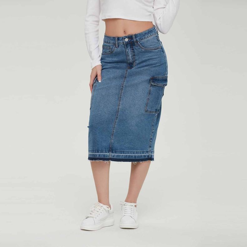 Falda Mujer Mid Cargo Azul Fashion´s Park-0