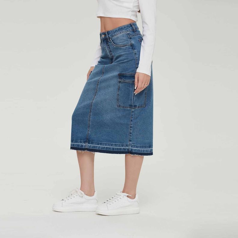 Falda Mujer Mid Cargo Azul Fashion´s Park-3