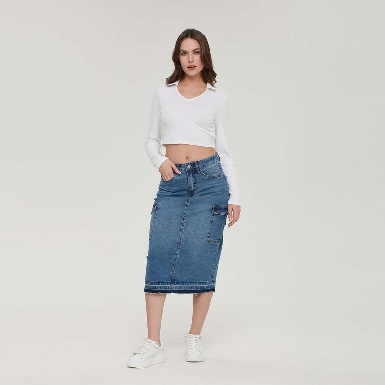 Falda Mujer Mid Cargo Azul Fashion´s Park-7