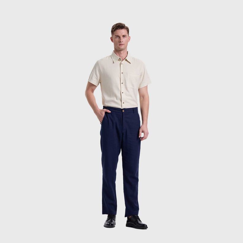 Pantalón Hombre Lino Azul Fashions Park-3