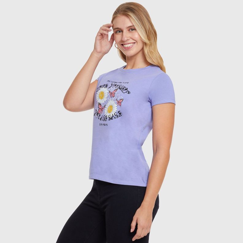 Polera Básica Print Lila Mujer-1