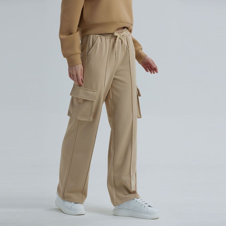 Pantalón Buzo Mujer Flare Cargo Nude-0