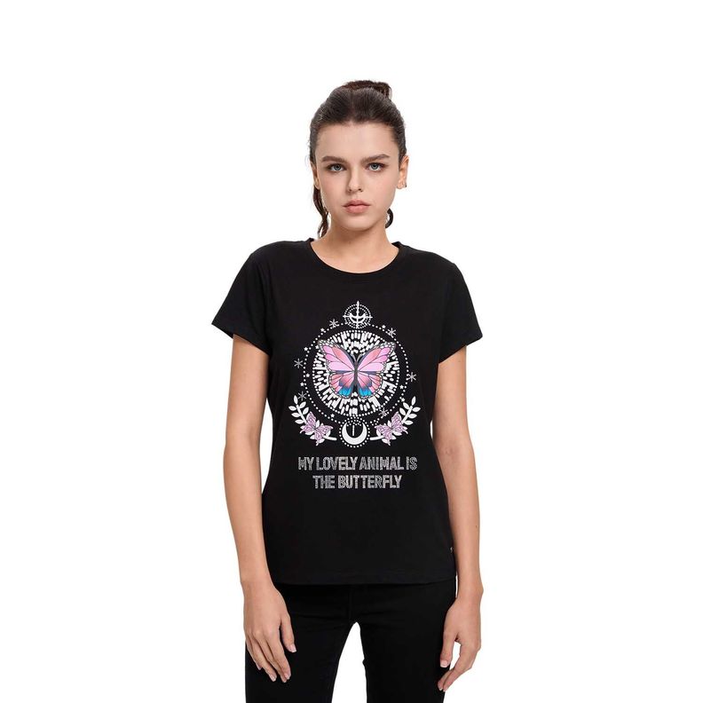 Polera Mujer Básica Print Negro /Rojo /Blanco Fashions Park-0