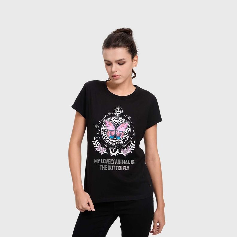 Polera Mujer Básica Print Negro /Rojo /Blanco Fashions Park-1