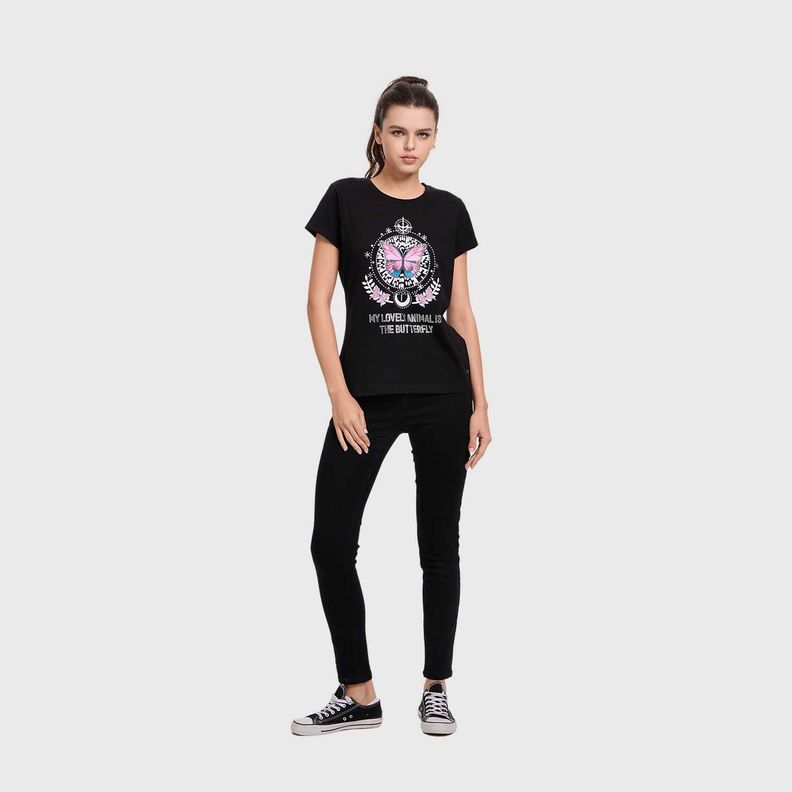 Polera Mujer Básica Print Negro /Rojo /Blanco Fashions Park-3