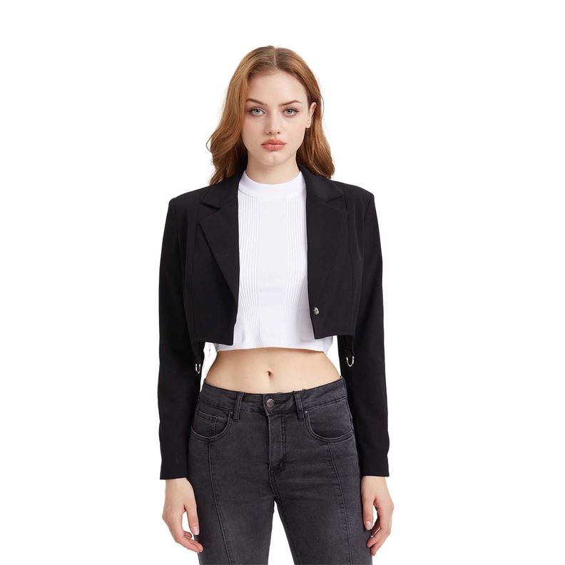 Blazer Mujer Hebillas Crop Negro Fashion's Park-0