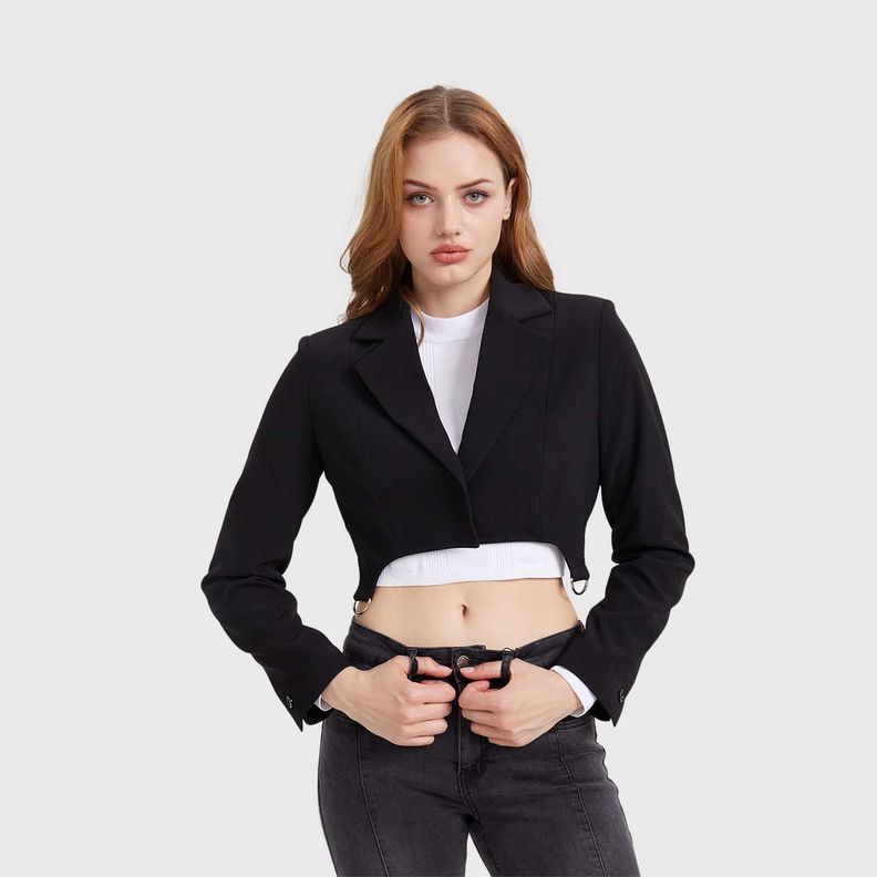Blazer Mujer Hebillas Crop Negro Fashion's Park-1