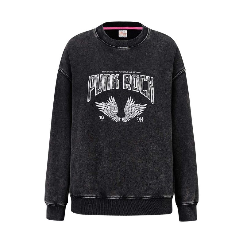 Polerón Niña Acid Wash Negro Fashion's Park-0