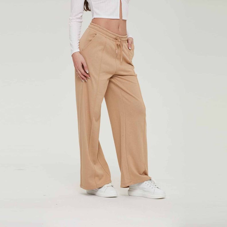 Pantalón Buzo Mujer Flare Café Claro Fashion´s Park-3