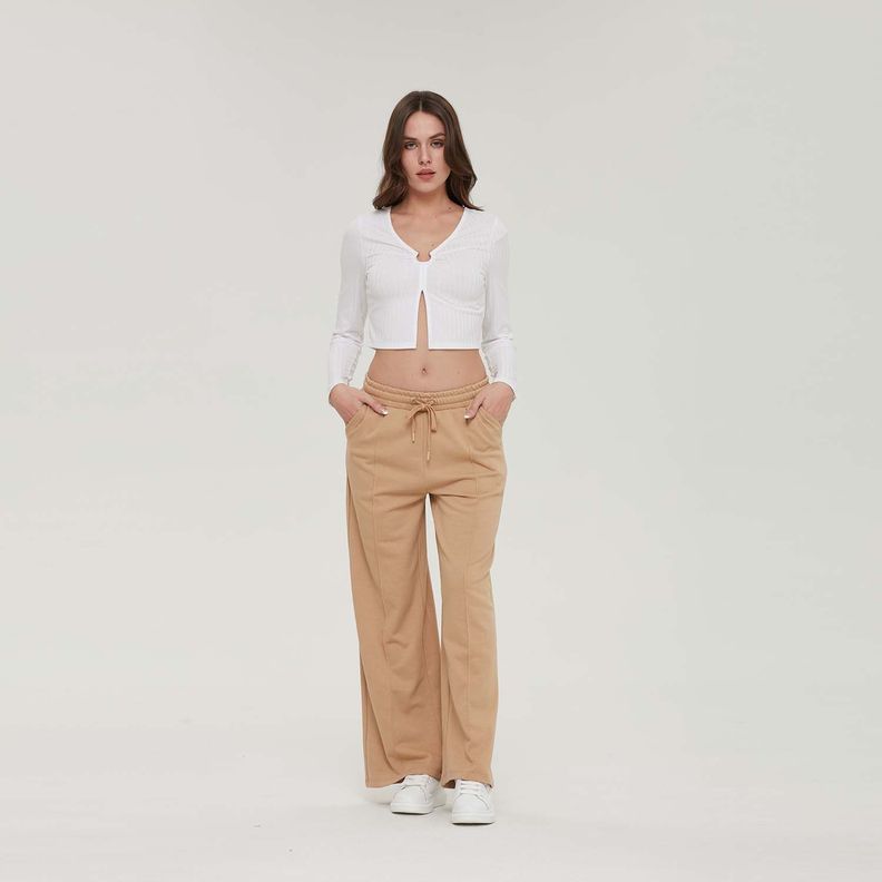 Pantalón Buzo Mujer Flare Café Claro Fashion´s Park-6