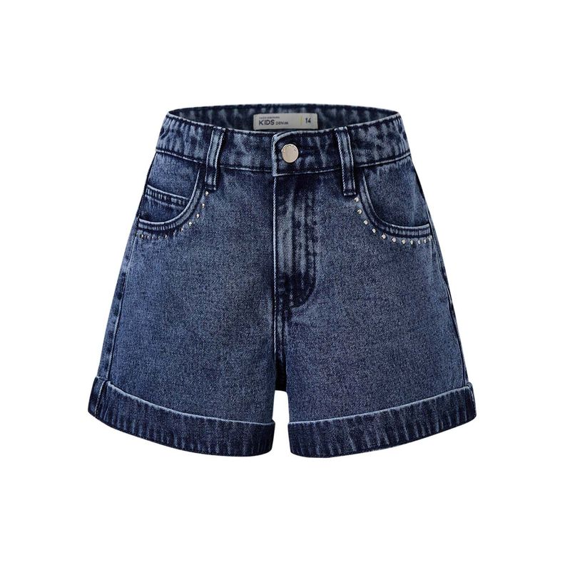 Short Niña Tiro Alto Con Tachas Azul Fashion's Park-0