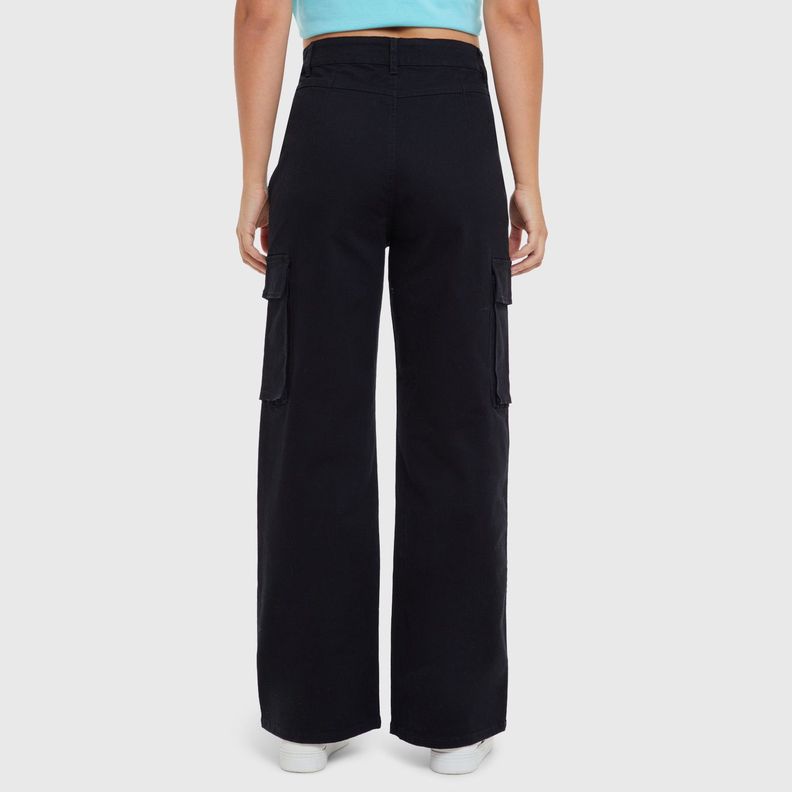 Pantalón Palazzo Corte Negro Mujer-2