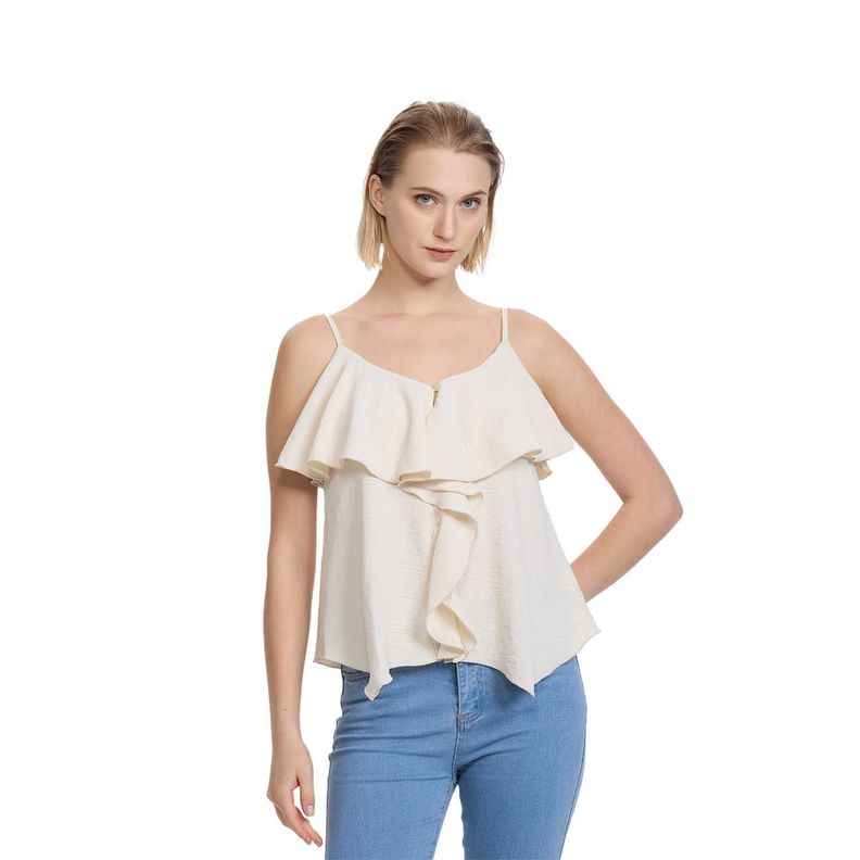 Polera Mujer Peto Pabilo Vuelos Delanteros Arena Fsp-0