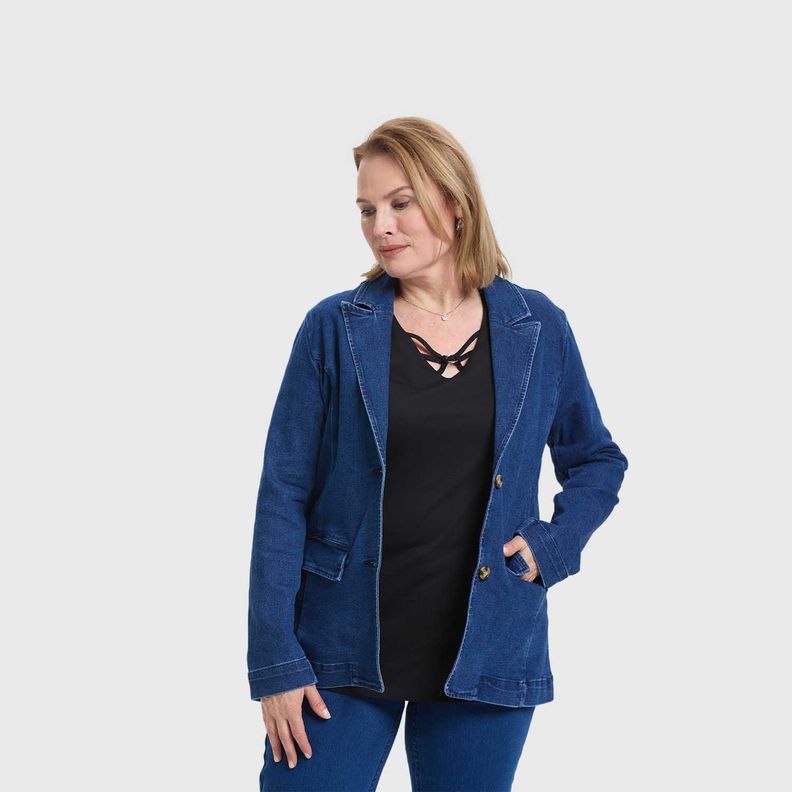 Blazer Mujer Abotonado Azul Fashion's Park-1