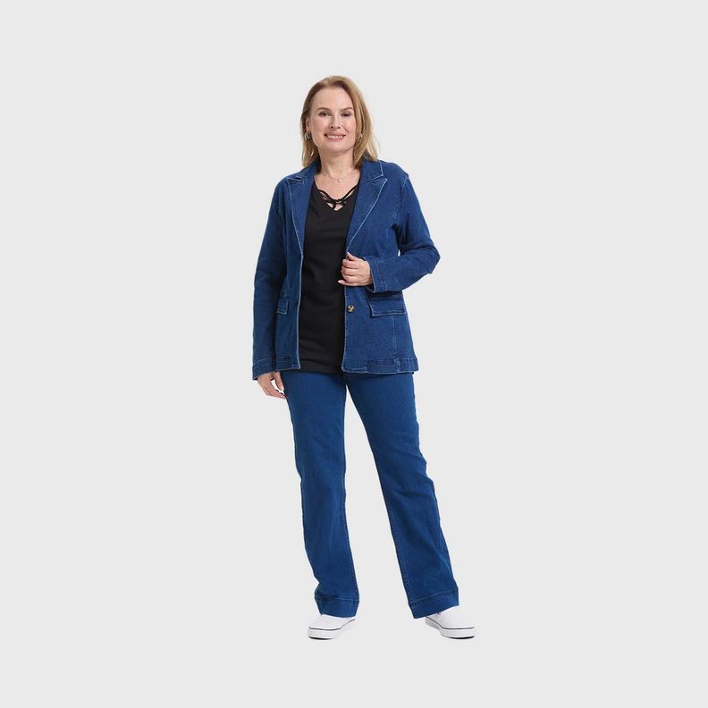 Blazer Mujer Abotonado Azul Fashion's Park-3