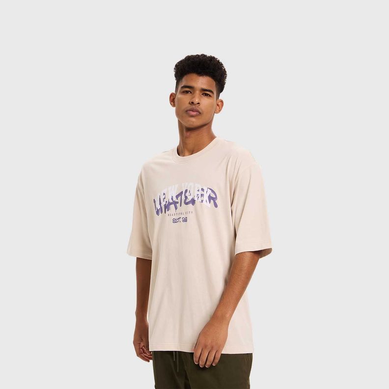 Polera Hombre College Graffiti Beige Fashion's Park-1