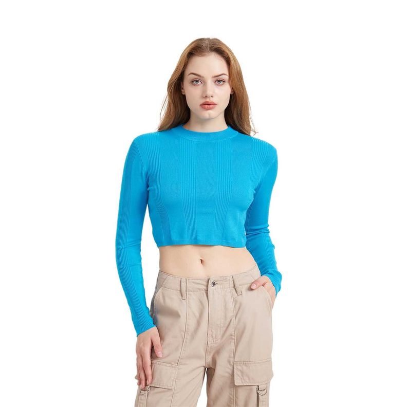 Sweater Mujer Crop Azul Claro Fashion's Park-0