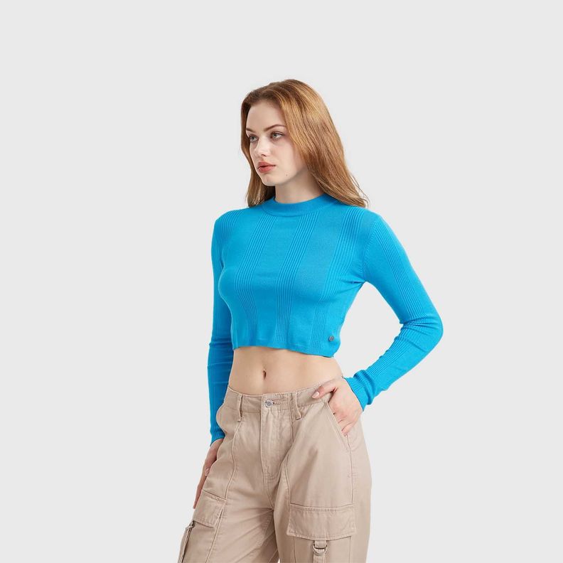 Sweater Mujer Crop Azul Claro Fashion's Park-1