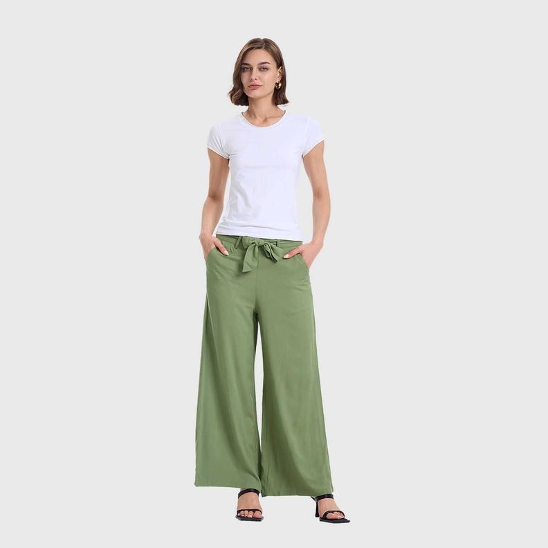 Pantalón Mujer Palazzo Pretina Verde Militar Fashion's Park-3