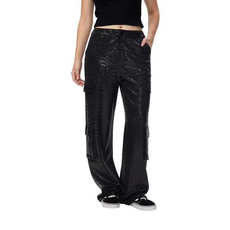 Pantalón Mujer Lentejuelas Cargo Negro Fashion's Park-0
