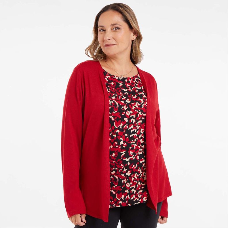 Sweater Mujer Cerrado Rojo Oscuro-1