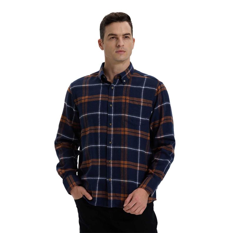 Camisa Hombre Franela Básica Azul / Amarillo-0