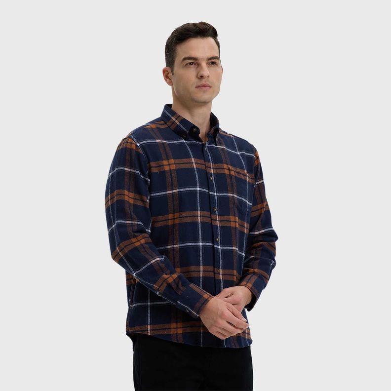 Camisa Hombre Franela Básica Azul / Amarillo-1