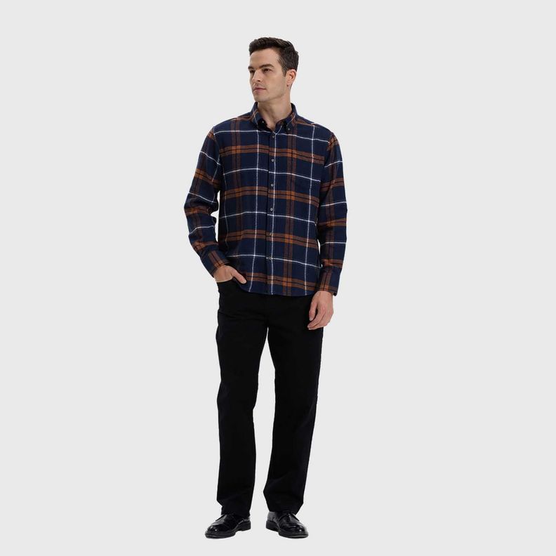 Camisa Hombre Franela Básica Azul / Amarillo-3